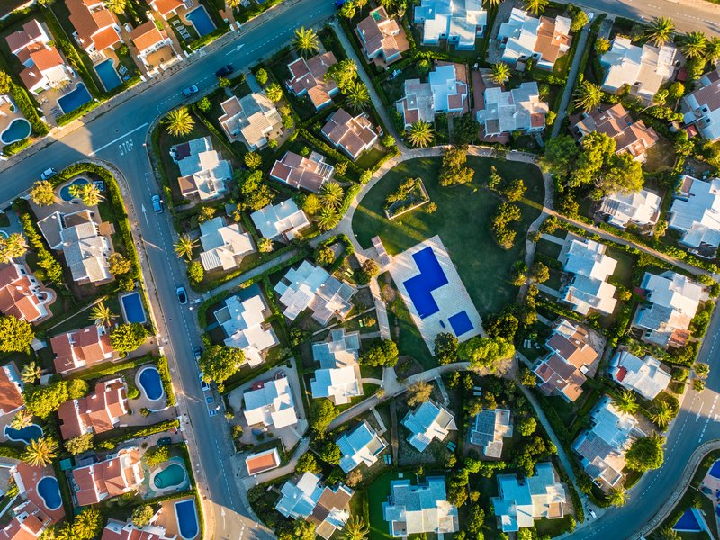 Foto tomada con drone de complejo inmobiliario en Puebla